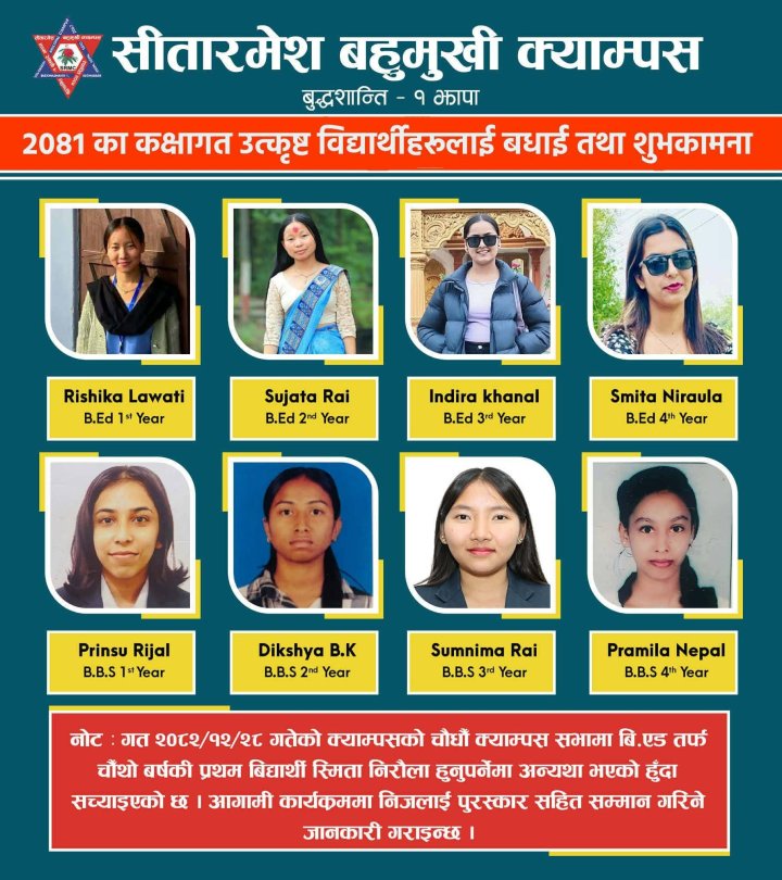 २०८१ का कक्षागत उत्कृष्ट विद्यार्थीहरूलाई बधाई तथा शुभकामना